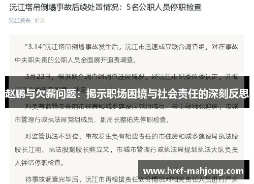 赵鹏与欠薪问题：揭示职场困境与社会责任的深刻反思