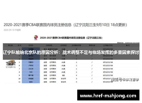 辽宁队输给北京队的原因分析：战术调整不足与临场发挥的多重因素探讨